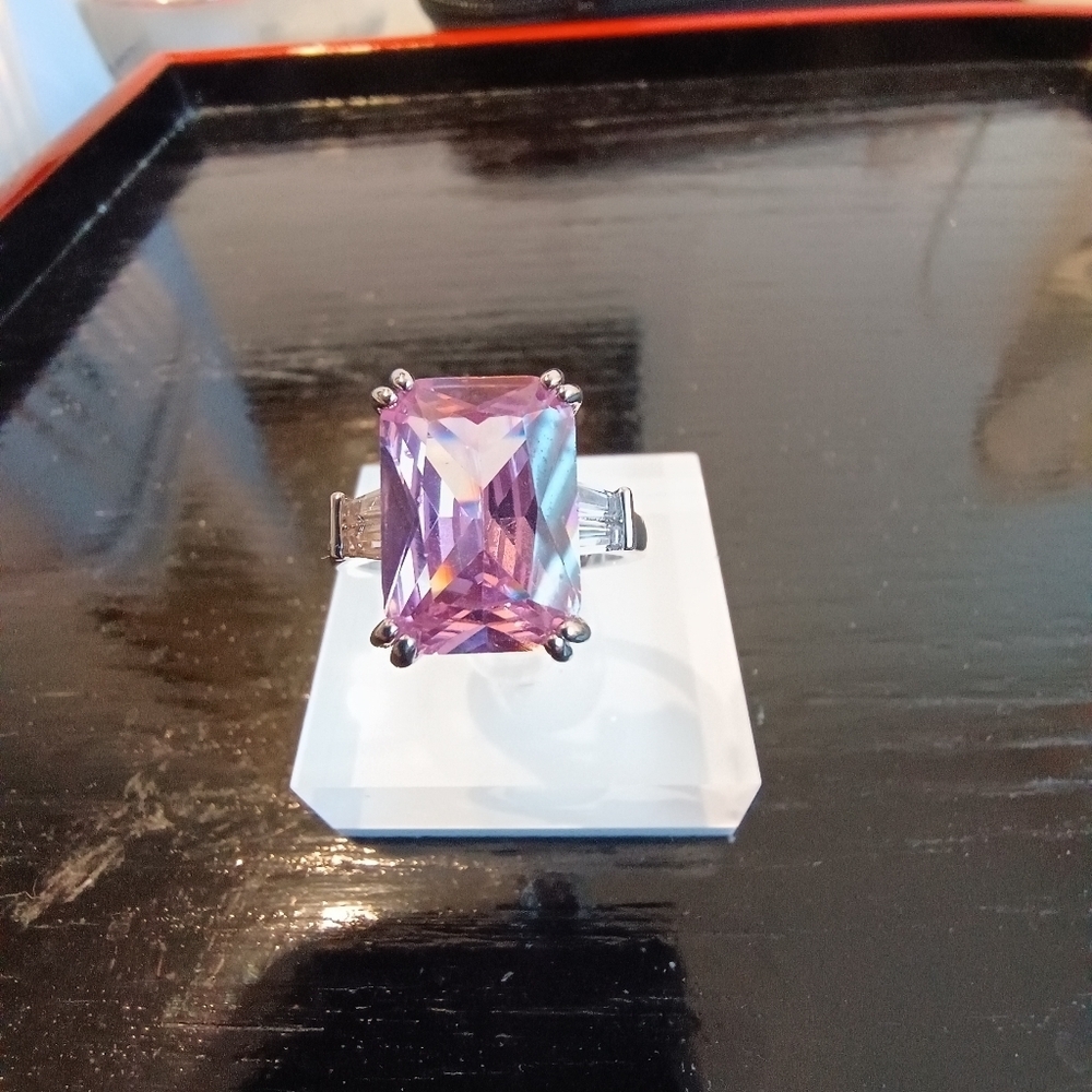 Silver Plated Cubic Zirconia Princess Cut Ring Size 7